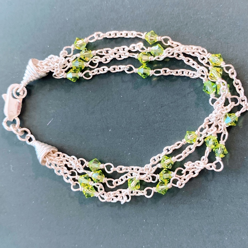 Peridot crystal beaded sterling silver bracelet